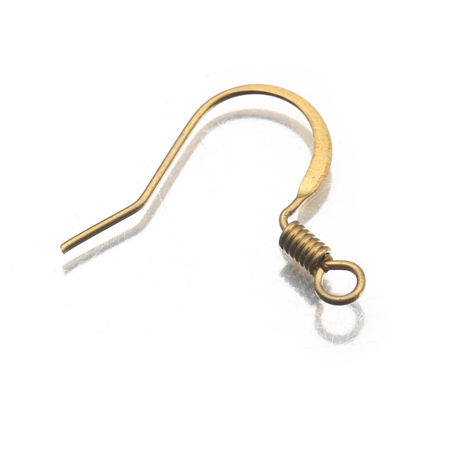 100Pcs/Lot Brass Coil French Hook Ear Wires Flattened Fish Hook Connectors Hypoallergenic For Diy Drop Earrings Jewelry Making