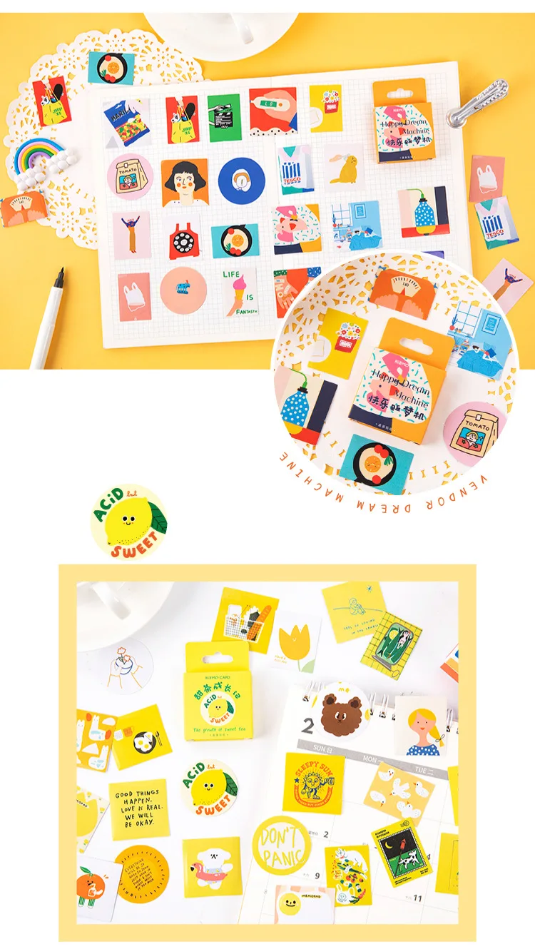 45 PCS Boxed Stickers Cartoon Animal Cute Avocado Bullet Journaling Decoration Sticker Flakes Scrapbooking School Supplies