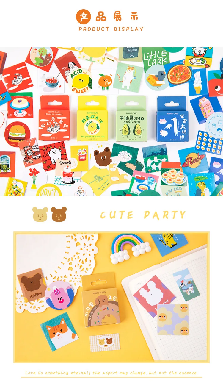 45 PCS Boxed Stickers Cartoon Animal Cute Avocado Bullet Journaling Decoration Sticker Flakes Scrapbooking School Supplies