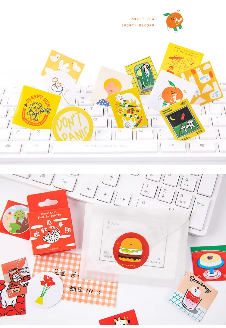 45 PCS Boxed Stickers Cartoon Animal Cute Avocado Bullet Journaling Decoration Sticker Flakes Scrapbooking School Supplies