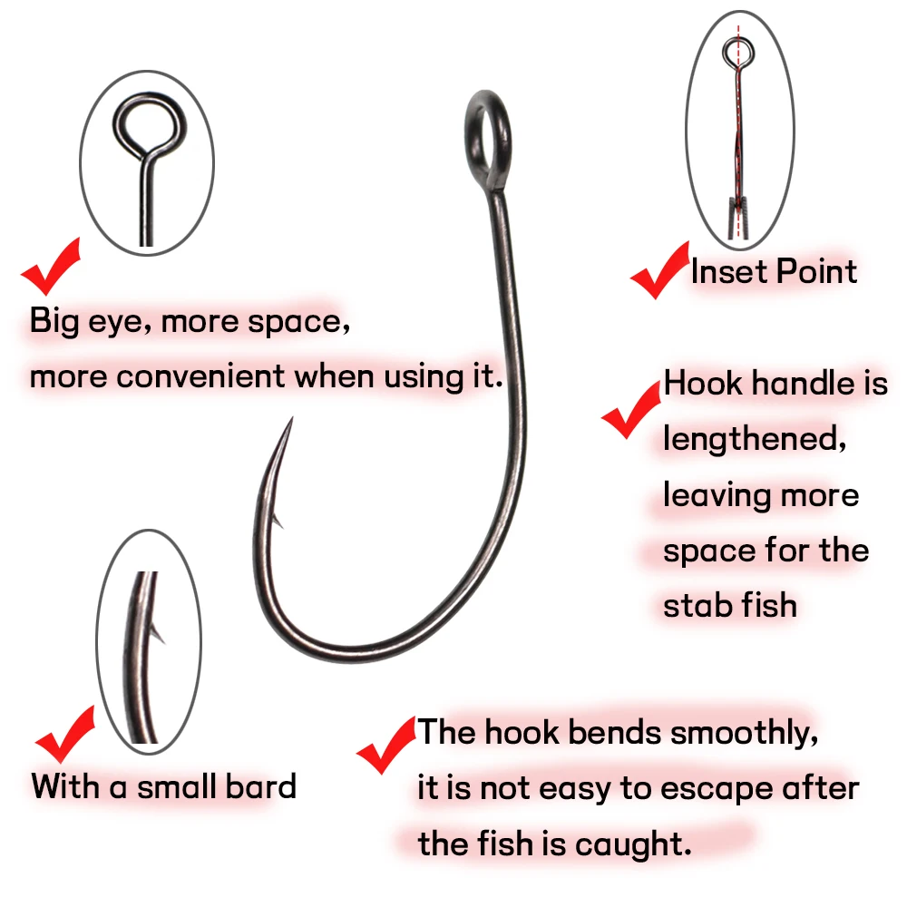 WIFREO 30pcs Carbon Steel Fishing Hook Big Eye Single Hook Fly Fishing Hooks Barbed Spoon Lure Hook Size 2 4 6 8 10 12