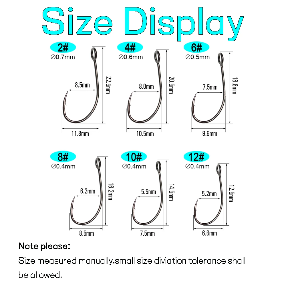 WIFREO 30pcs Carbon Steel Fishing Hook Big Eye Single Hook Fly Fishing Hooks Barbed Spoon Lure Hook Size 2 4 6 8 10 12