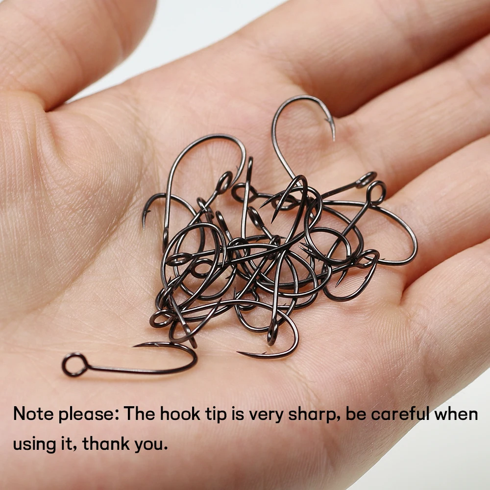 WIFREO 30pcs Carbon Steel Fishing Hook Big Eye Single Hook Fly Fishing Hooks Barbed Spoon Lure Hook Size 2 4 6 8 10 12