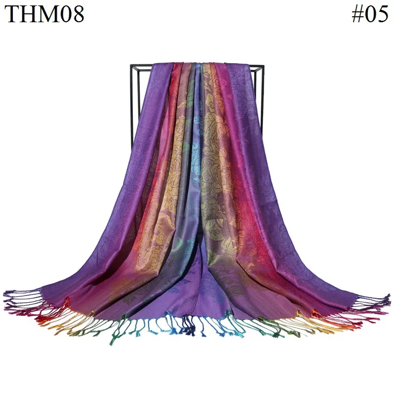 Colorful Flowers Jacquard Winter Cotton Scarf Lady Design Warm Wrap Pashmina Scarves Women Shawl Female Bohemia Foulard Hijab