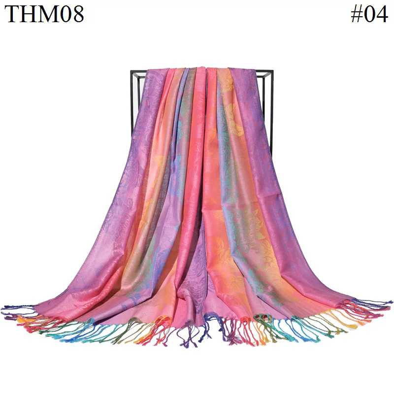 Colorful Flowers Jacquard Winter Cotton Scarf Lady Design Warm Wrap Pashmina Scarves Women Shawl Female Bohemia Foulard Hijab