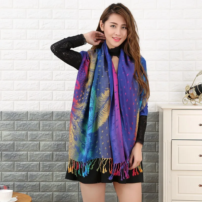 Colorful Flowers Jacquard Winter Cotton Scarf Lady Design Warm Wrap Pashmina Scarves Women Shawl Female Bohemia Foulard Hijab