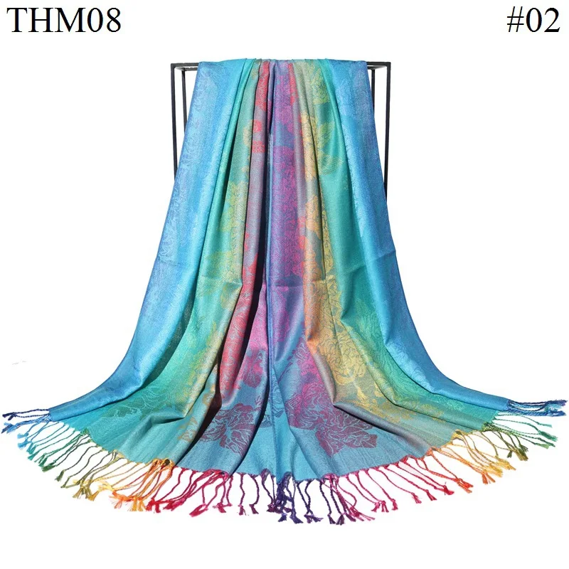 Colorful Flowers Jacquard Winter Cotton Scarf Lady Design Warm Wrap Pashmina Scarves Women Shawl Female Bohemia Foulard Hijab