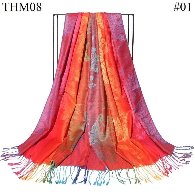 Colorful Flowers Jacquard Winter Cotton Scarf Lady Design Warm Wrap Pashmina Scarves Women Shawl Female Bohemia Foulard Hijab