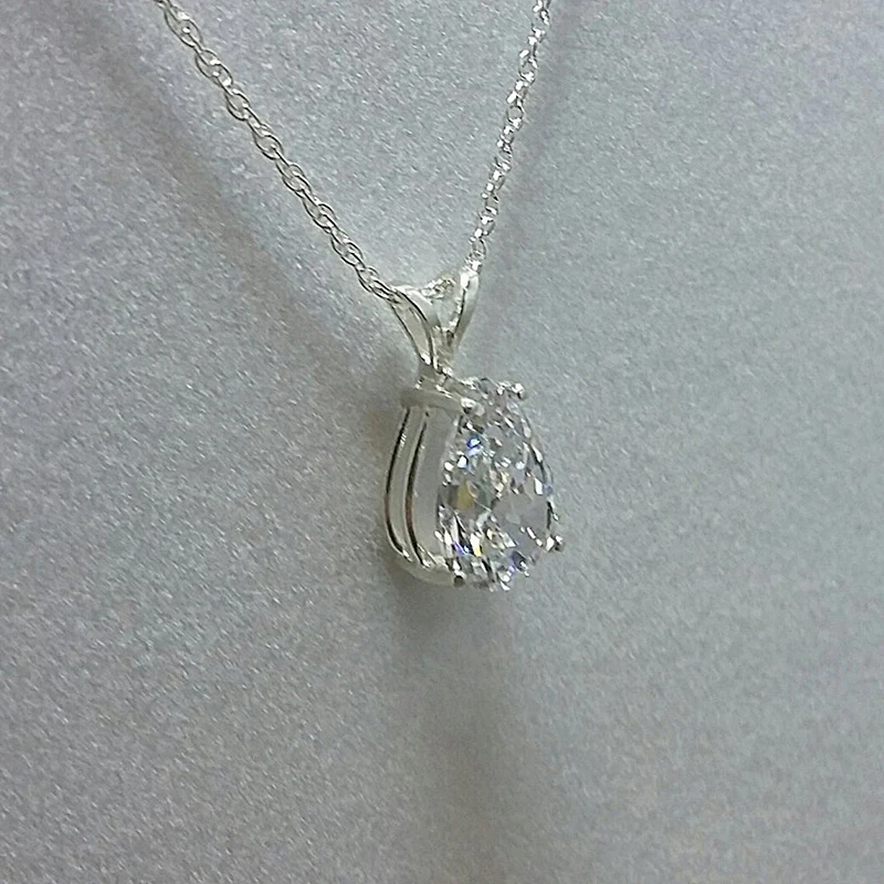 Huitan Simple Design Silver Color Necklace for Women with Single Crystal Pear CZ Stone High Quality Timeless Style Jewelry Hot