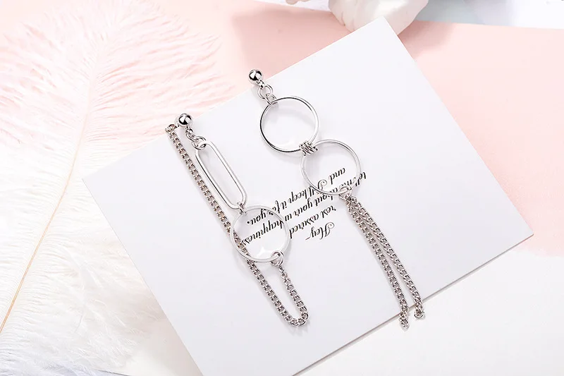 CIAXY Silver Color Asymmetrical  Earrings for Women Geometric Round Pendant Ear Line Earring Punk Hip Hop  Jewelry