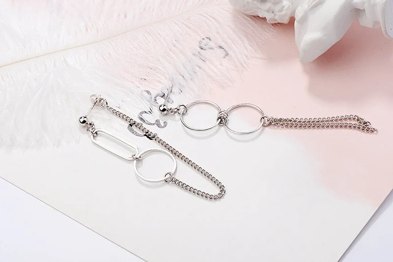 CIAXY Silver Color Asymmetrical  Earrings for Women Geometric Round Pendant Ear Line Earring Punk Hip Hop  Jewelry