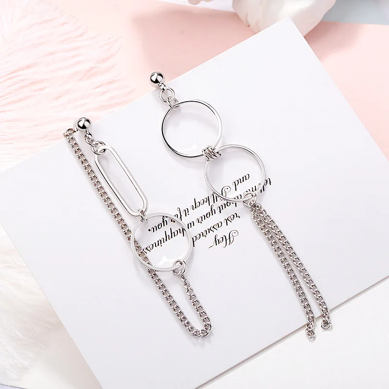 CIAXY Silver Color Asymmetrical  Earrings for Women Geometric Round Pendant Ear Line Earring Punk Hip Hop  Jewelry