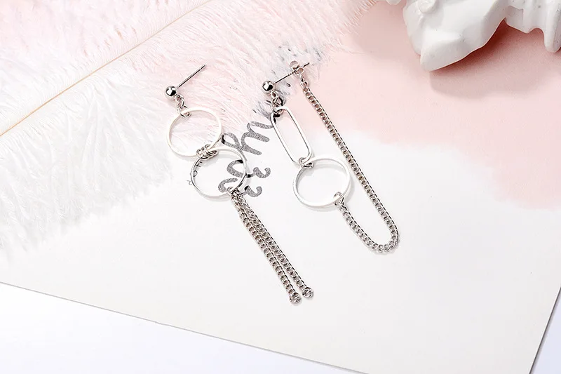 CIAXY Silver Color Asymmetrical  Earrings for Women Geometric Round Pendant Ear Line Earring Punk Hip Hop  Jewelry