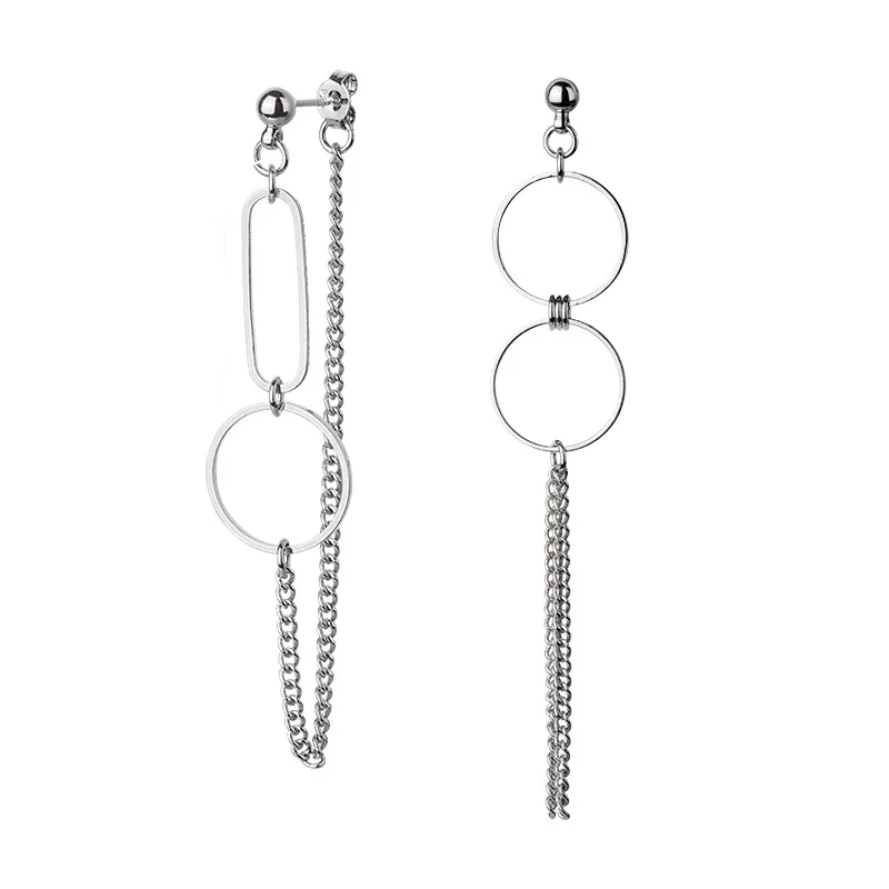 CIAXY Silver Color Asymmetrical  Earrings for Women Geometric Round Pendant Ear Line Earring Punk Hip Hop  Jewelry