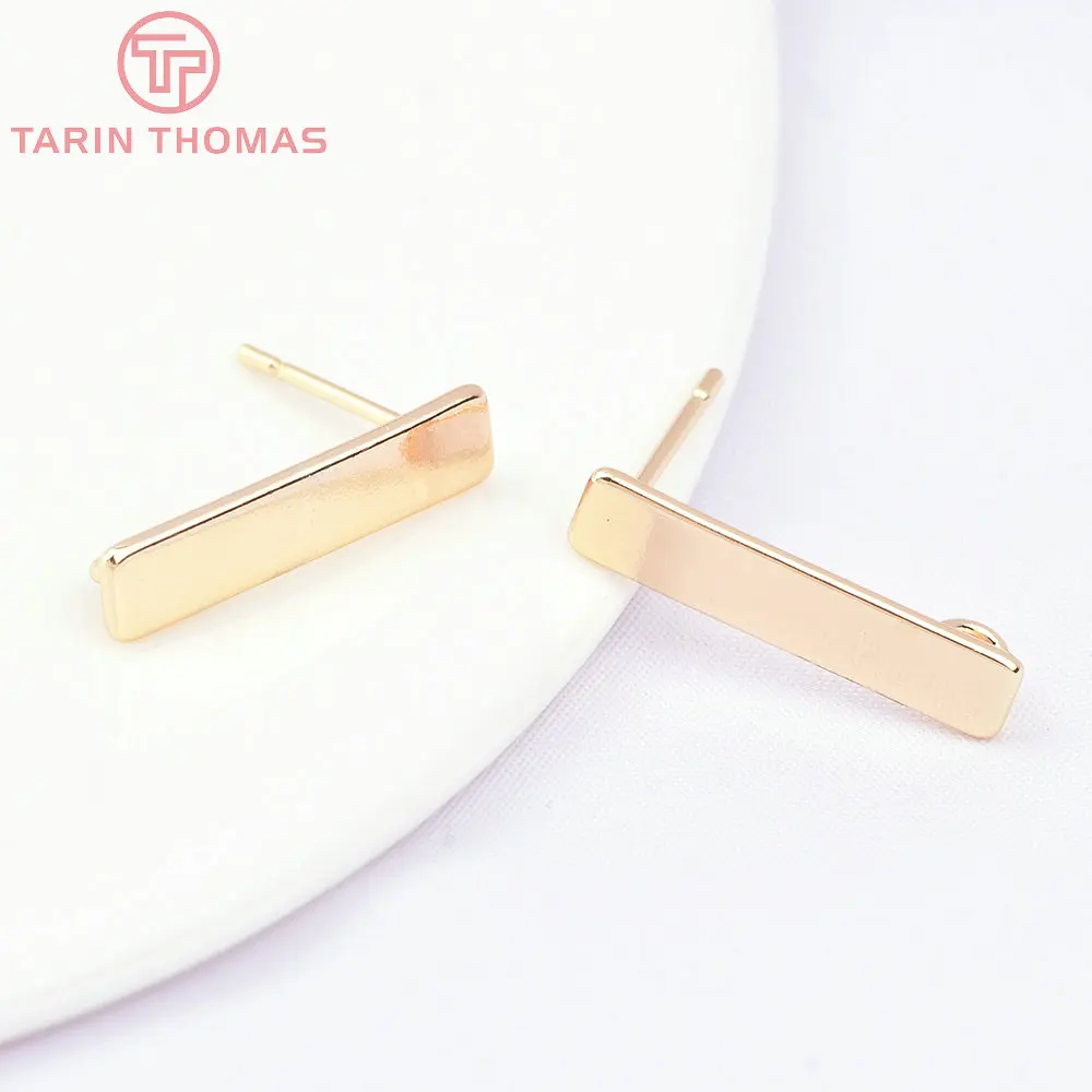 (2691)10PCS 15x3MM Hole 2MM 24K Gold Color Brass Rectangle Stud Earrings High Quality Diy Jewelry Findings Accessories