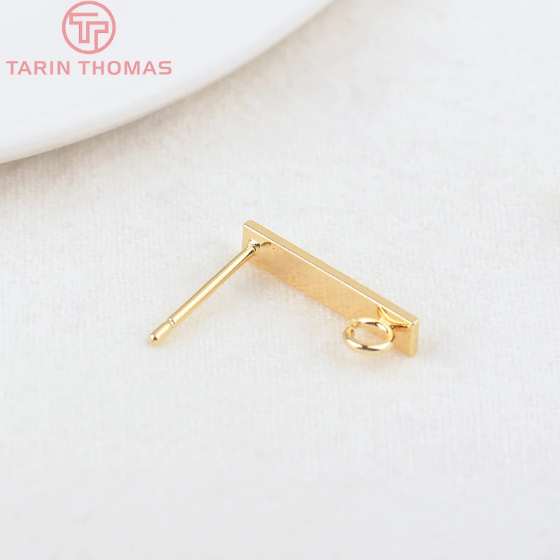 (2691)10PCS 15x3MM Hole 2MM 24K Gold Color Brass Rectangle Stud Earrings High Quality Diy Jewelry Findings Accessories