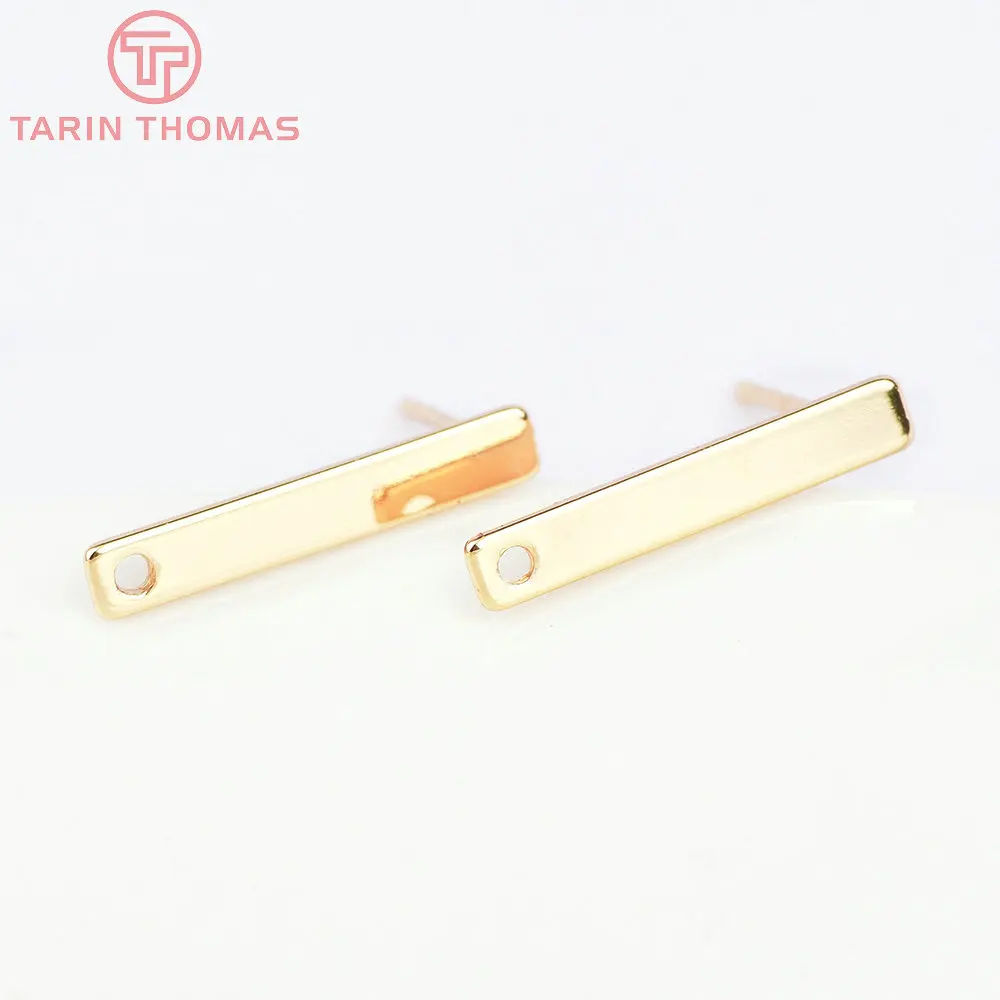 (2691)10PCS 15x3MM Hole 2MM 24K Gold Color Brass Rectangle Stud Earrings High Quality Diy Jewelry Findings Accessories