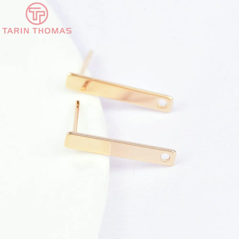 (2691)10PCS 15x3MM Hole 2MM 24K Gold Color Brass Rectangle Stud Earrings High Quality Diy Jewelry Findings Accessories