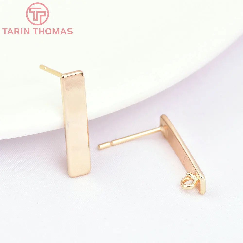 (2691)10PCS 15x3MM Hole 2MM 24K Gold Color Brass Rectangle Stud Earrings High Quality Diy Jewelry Findings Accessories