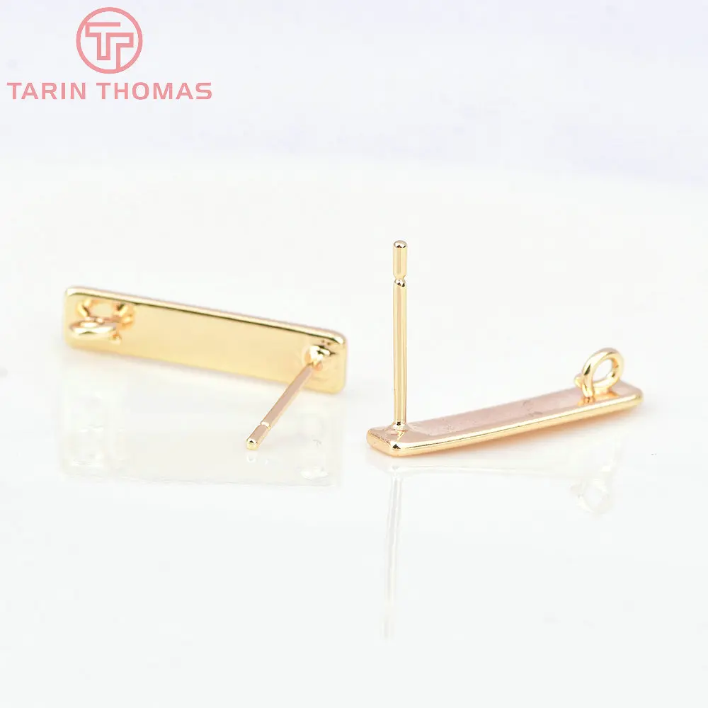 (2691)10PCS 15x3MM Hole 2MM 24K Gold Color Brass Rectangle Stud Earrings High Quality Diy Jewelry Findings Accessories