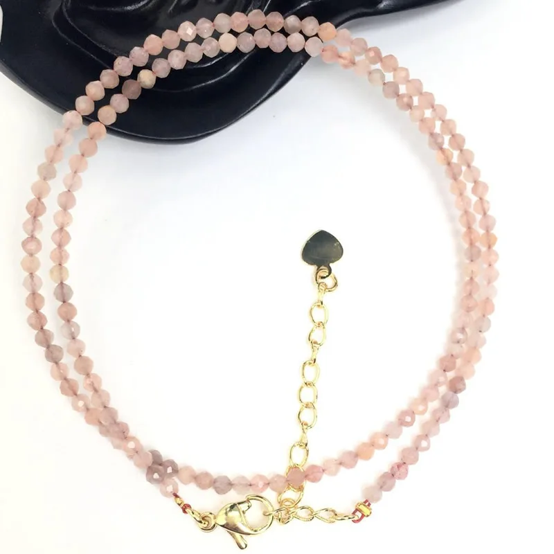 Fashion Faceted Gemstones 2mm Beads Necklace Pink Quartz Crystal Turquoise Garnet Olivine Choker Men Female Jewelry Party Gift