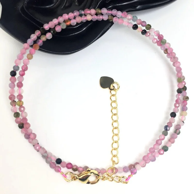 Fashion Faceted Gemstones 2mm Beads Necklace Pink Quartz Crystal Turquoise Garnet Olivine Choker Men Female Jewelry Party Gift