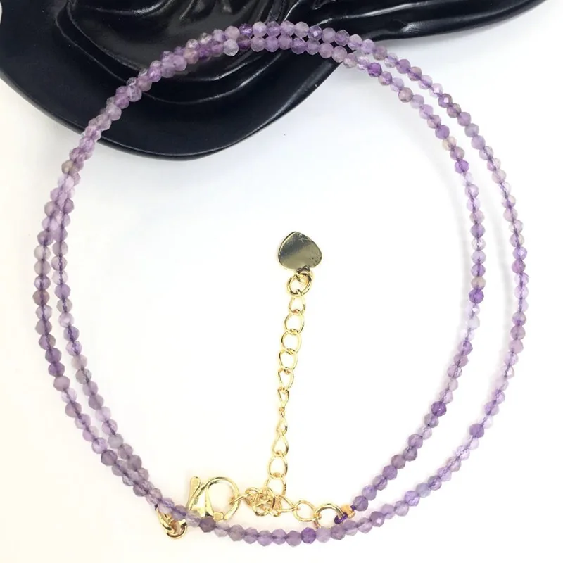 Fashion Faceted Gemstones 2mm Beads Necklace Pink Quartz Crystal Turquoise Garnet Olivine Choker Men Female Jewelry Party Gift