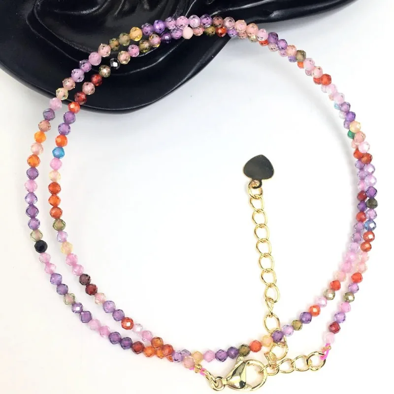 Fashion Faceted Gemstones 2mm Beads Necklace Pink Quartz Crystal Turquoise Garnet Olivine Choker Men Female Jewelry Party Gift