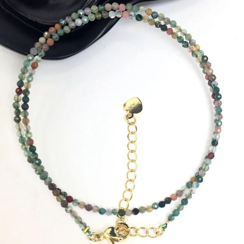 Fashion Faceted Gemstones 2mm Beads Necklace Pink Quartz Crystal Turquoise Garnet Olivine Choker Men Female Jewelry Party Gift