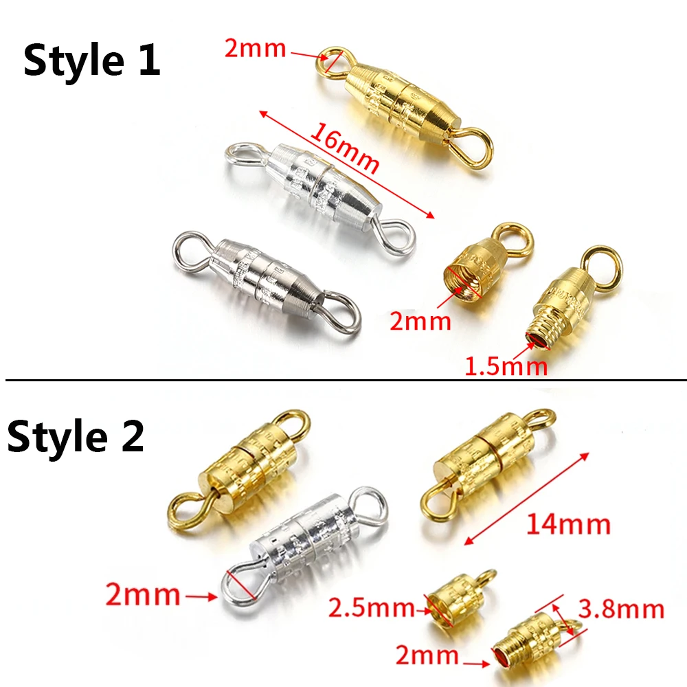 50pcs 16x2mm Cylinder Fasteners Buckles Closed Beading End Clasp Screw Clasps For DIY Jewelry Making Bracelet Necklace Connector