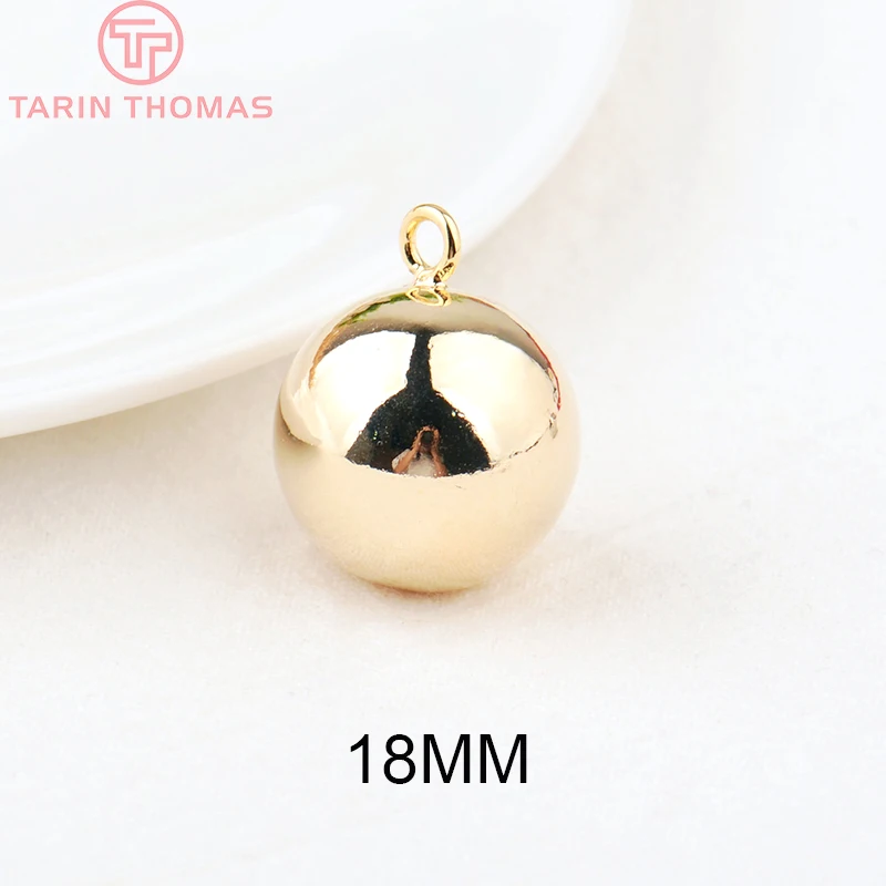 (132)4PCS 16MM 18MM Hole 3MM 24K Gold Color Plated Brass Music Round Bells Charms Pendants High Quality Jewelry Accessories()