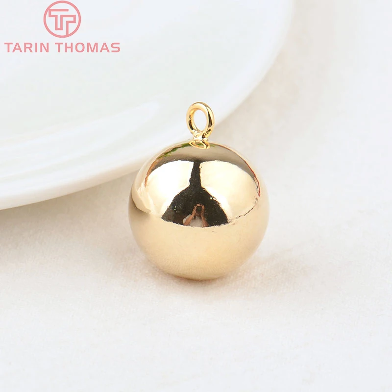 (132)4PCS 16MM 18MM Hole 3MM 24K Gold Color Plated Brass Music Round Bells Charms Pendants High Quality Jewelry Accessories()