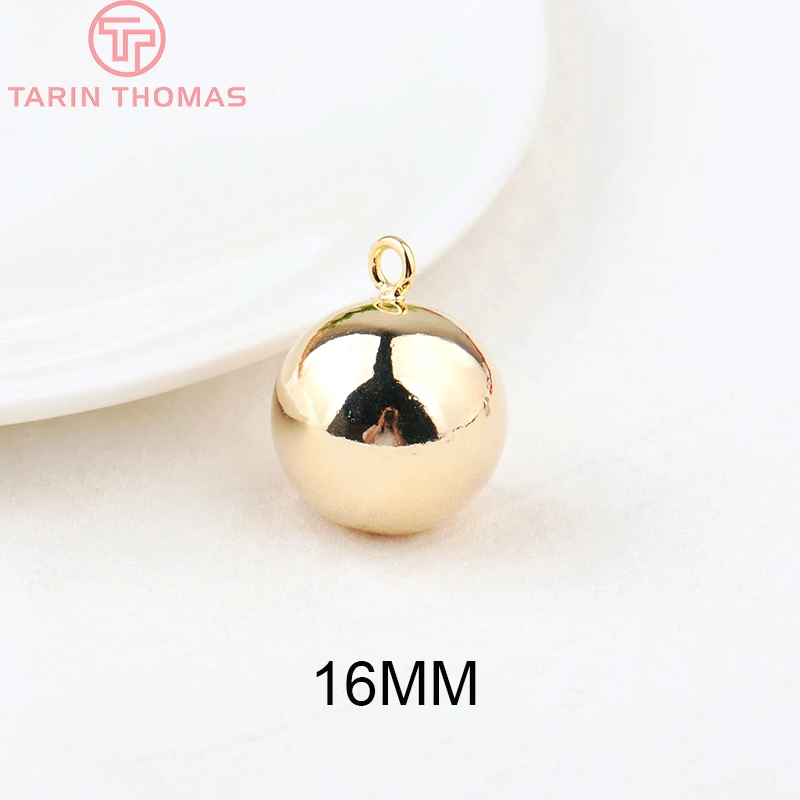 (132)4PCS 16MM 18MM Hole 3MM 24K Gold Color Plated Brass Music Round Bells Charms Pendants High Quality Jewelry Accessories()