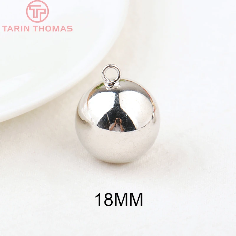 (132)4PCS 16MM 18MM Hole 3MM 24K Gold Color Plated Brass Music Round Bells Charms Pendants High Quality Jewelry Accessories()