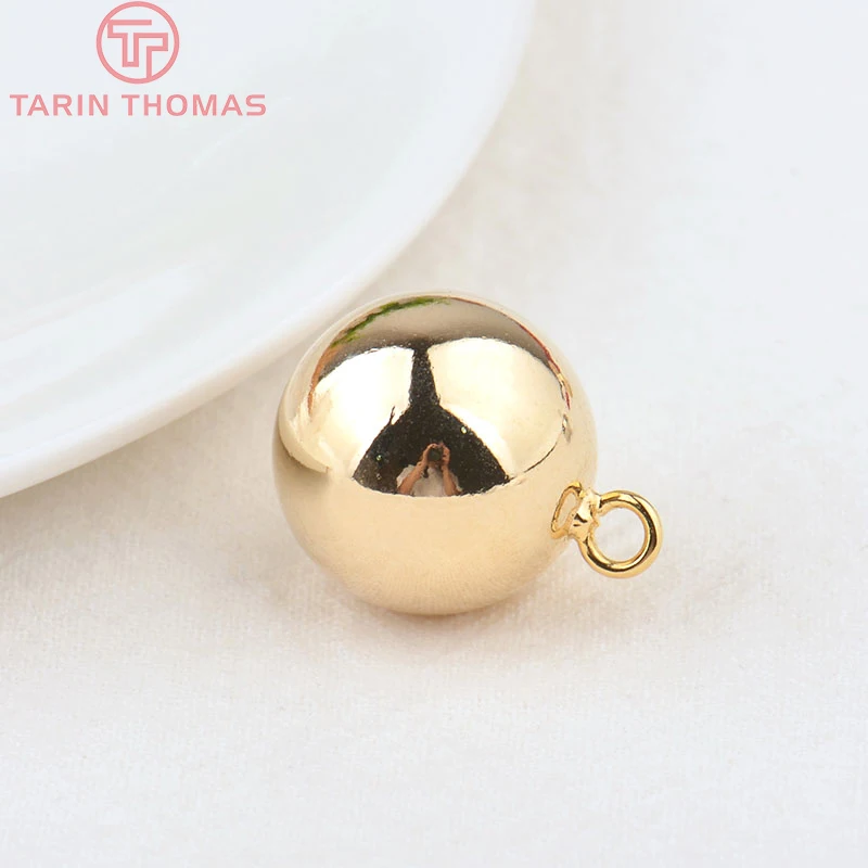(132)4PCS 16MM 18MM Hole 3MM 24K Gold Color Plated Brass Music Round Bells Charms Pendants High Quality Jewelry Accessories()
