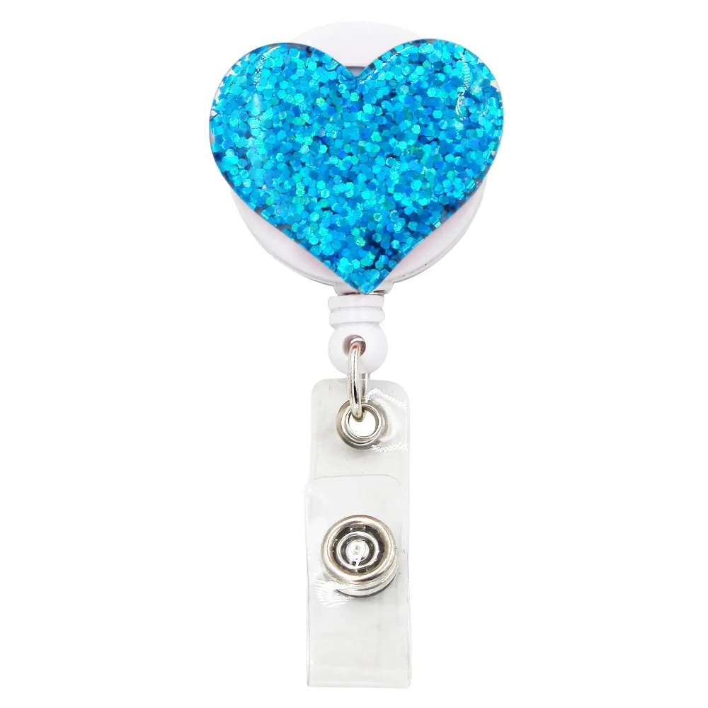 Bling Love Heart Retractable Badge Holder Badge Clips for Nurse ID Badge Reel with Alligator Clip