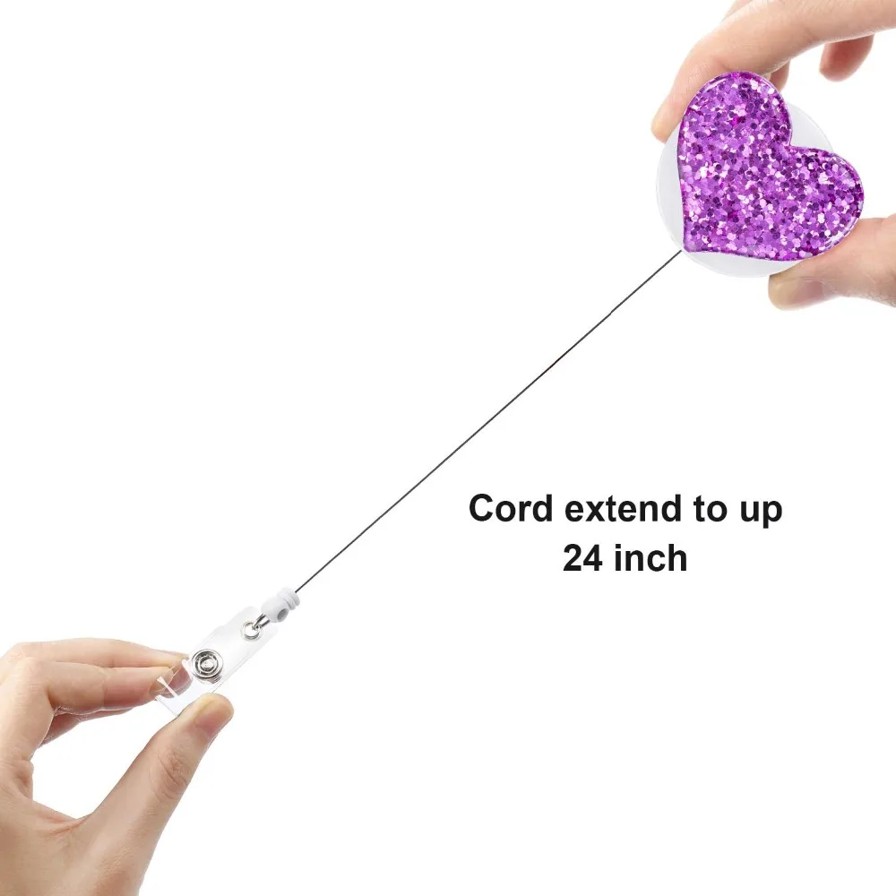 Bling Love Heart Retractable Badge Holder Badge Clips for Nurse ID Badge Reel with Alligator Clip