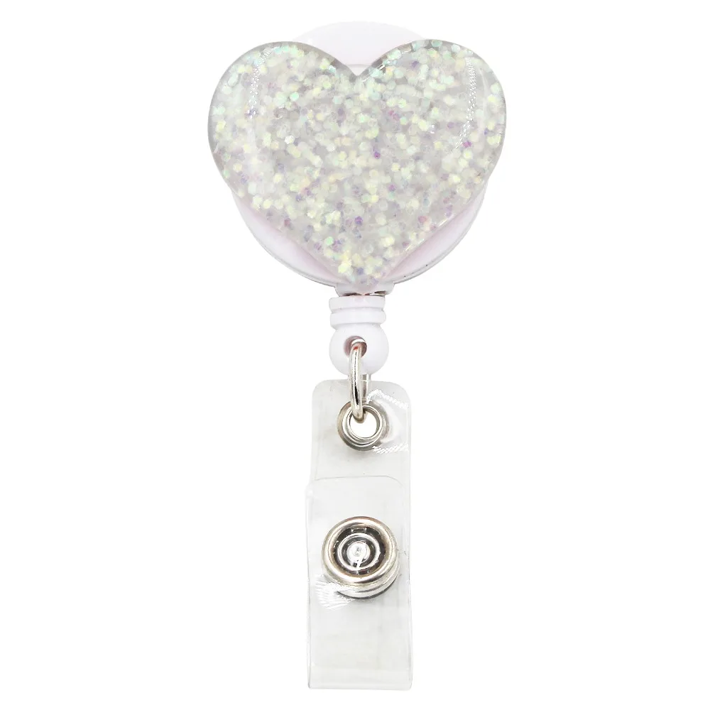 Bling Love Heart Retractable Badge Holder Badge Clips for Nurse ID Badge Reel with Alligator Clip