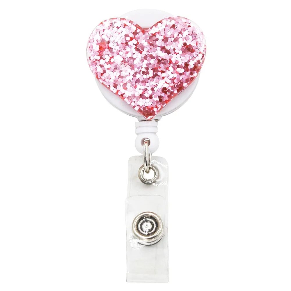 Bling Love Heart Retractable Badge Holder Badge Clips for Nurse ID Badge Reel with Alligator Clip