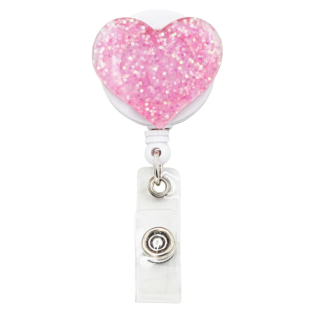 Bling Love Heart Retractable Badge Holder Badge Clips for Nurse ID Badge Reel with Alligator Clip