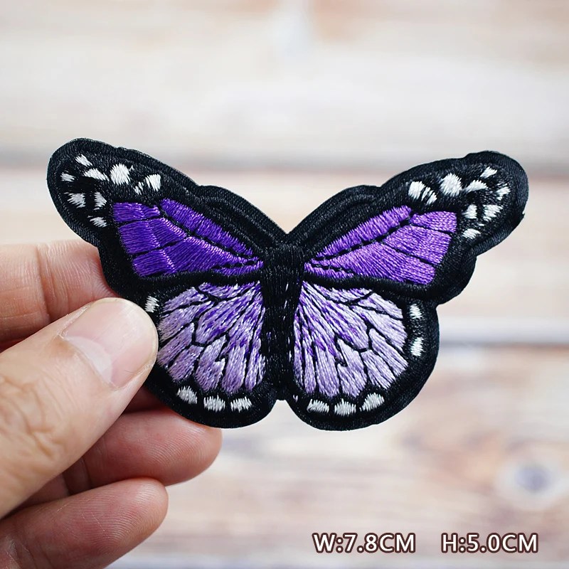 Color Butterfly Purple Pink Yellow DIY Patches Embroidery For T-Shirt Iron On Appliques Clothes Jeans Stickers Badges Parche