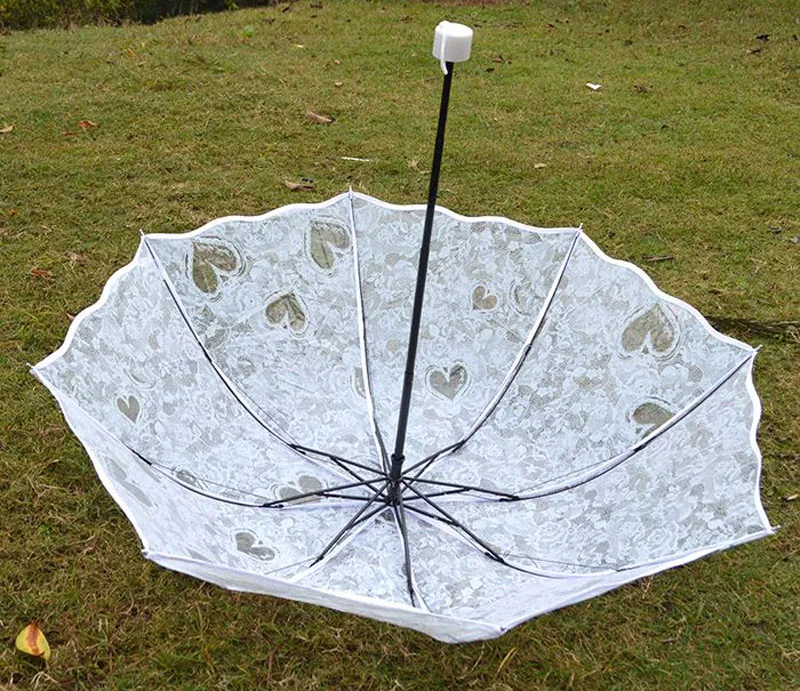Transparent Princess Wedding Umbrella White Lace Heart Parasol Women Rain Outdoor Thicken PVC Clear Umbrellas For Lovers Girls