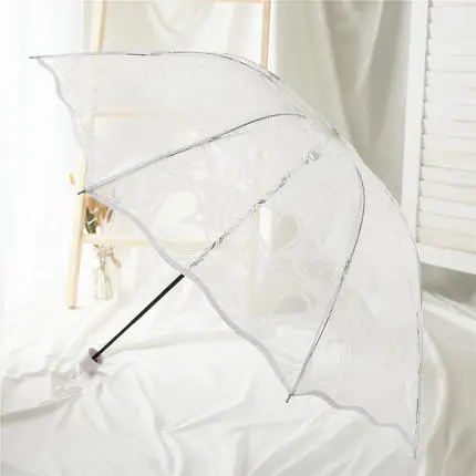 Transparent Princess Wedding Umbrella White Lace Heart Parasol Women Rain Outdoor Thicken PVC Clear Umbrellas For Lovers Girls