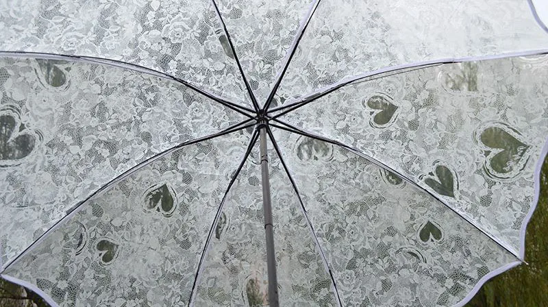 Transparent Princess Wedding Umbrella White Lace Heart Parasol Women Rain Outdoor Thicken PVC Clear Umbrellas For Lovers Girls