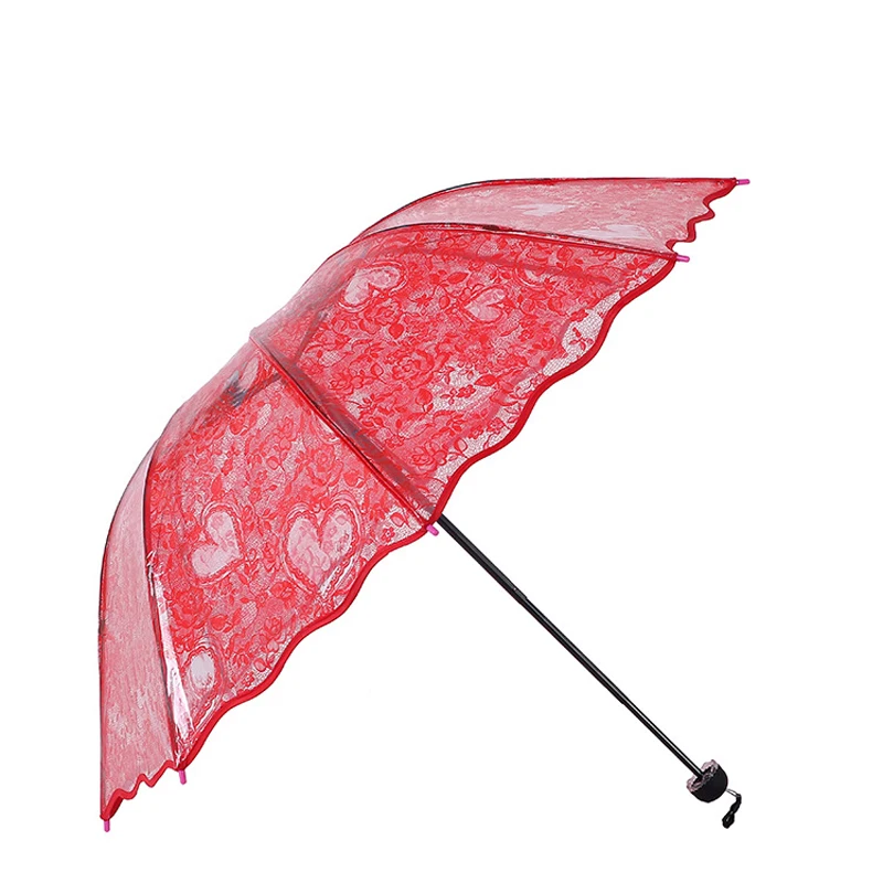Transparent Princess Wedding Umbrella White Lace Heart Parasol Women Rain Outdoor Thicken PVC Clear Umbrellas For Lovers Girls