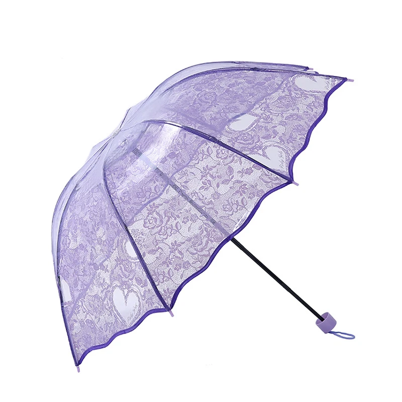 Transparent Princess Wedding Umbrella White Lace Heart Parasol Women Rain Outdoor Thicken PVC Clear Umbrellas For Lovers Girls