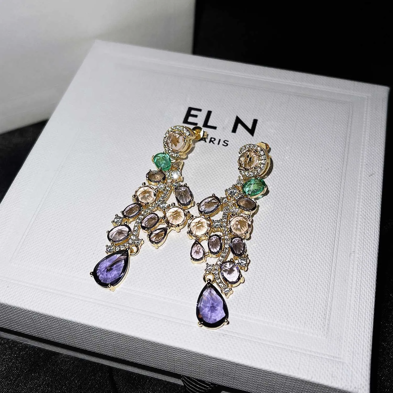 Foydjew Elegant Luxury Colorful Purple Earrings Long Style Banquet Formal Dress Temperament Drop Earring For Women Ear Jewelry