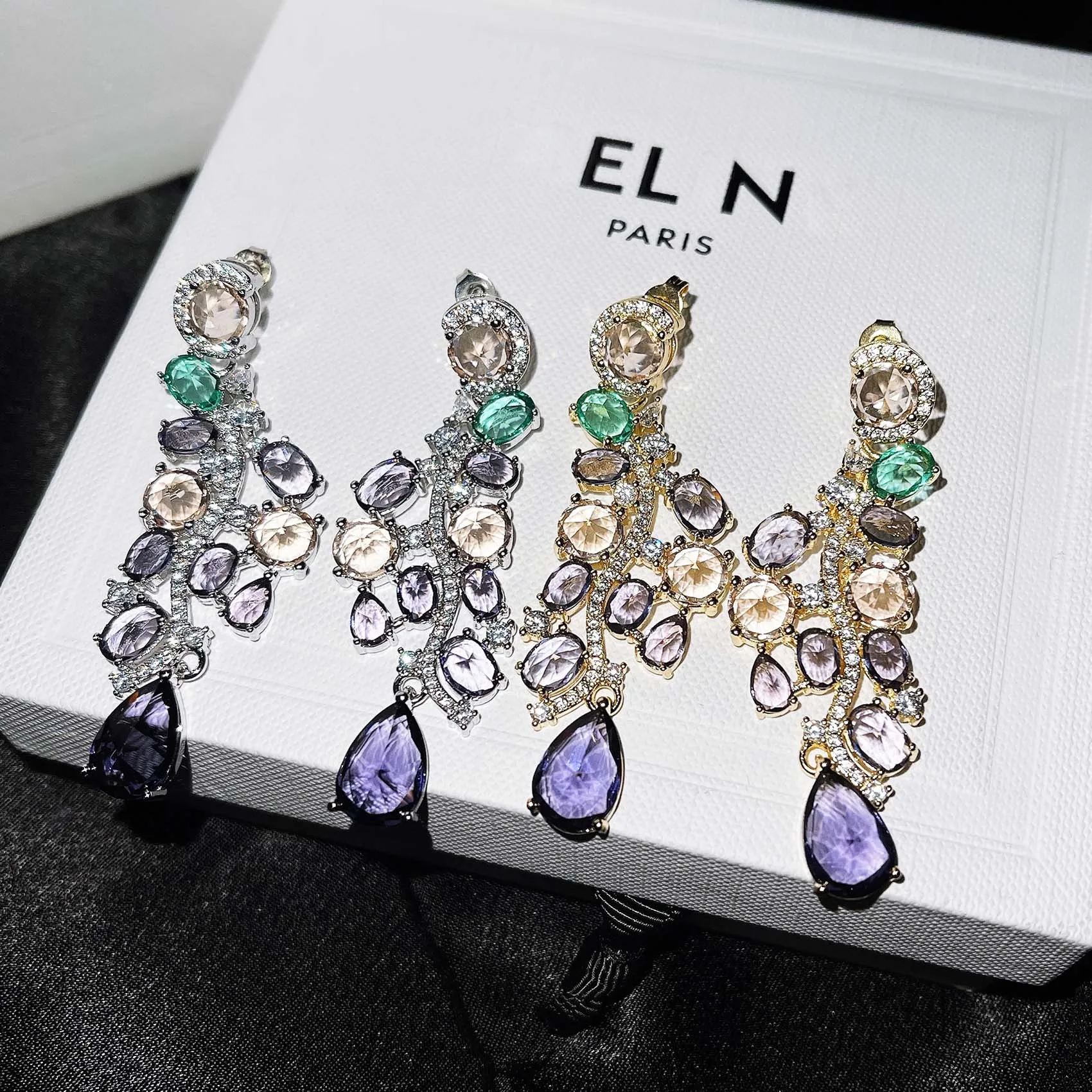 Foydjew Elegant Luxury Colorful Purple Earrings Long Style Banquet Formal Dress Temperament Drop Earring For Women Ear Jewelry