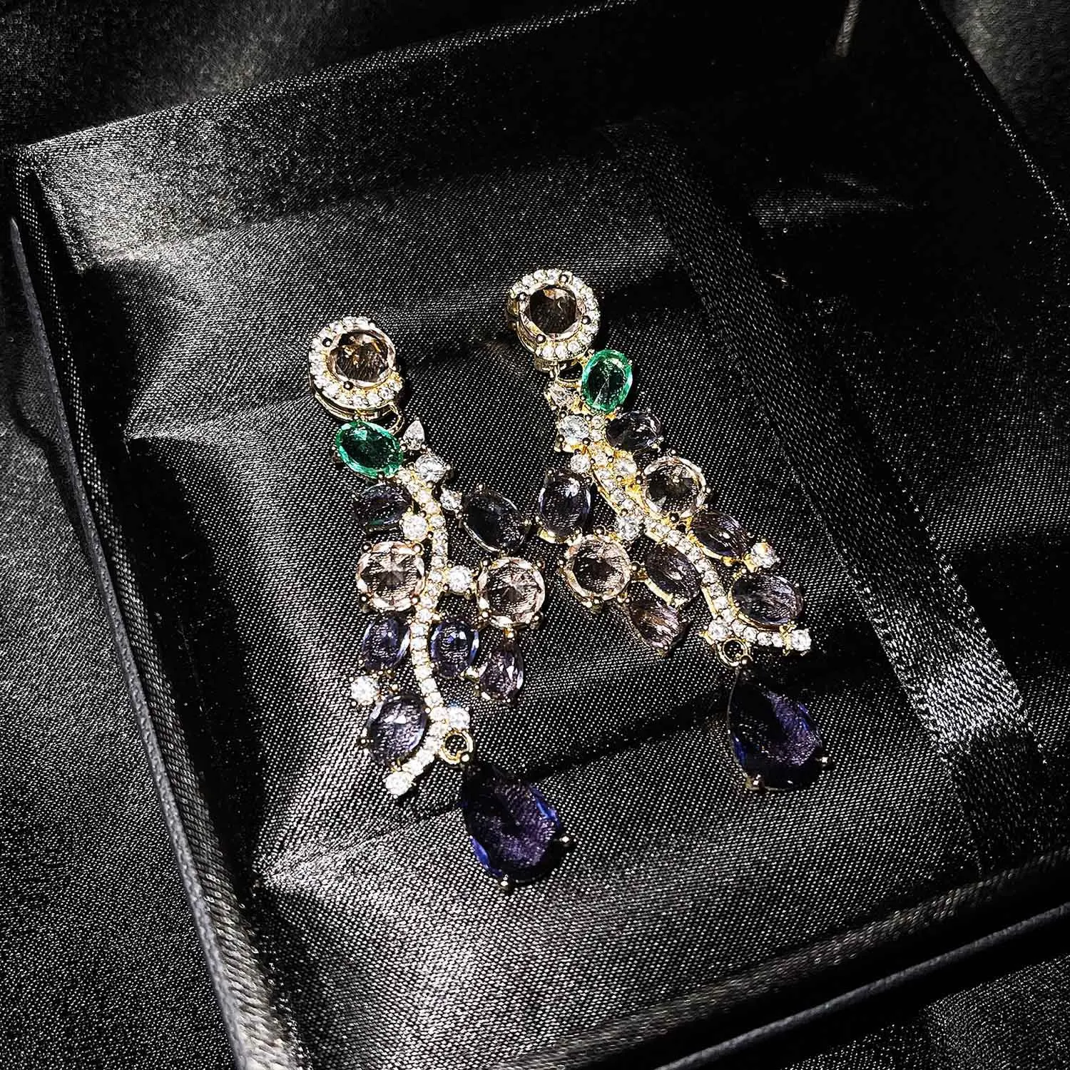Foydjew Elegant Luxury Colorful Purple Earrings Long Style Banquet Formal Dress Temperament Drop Earring For Women Ear Jewelry