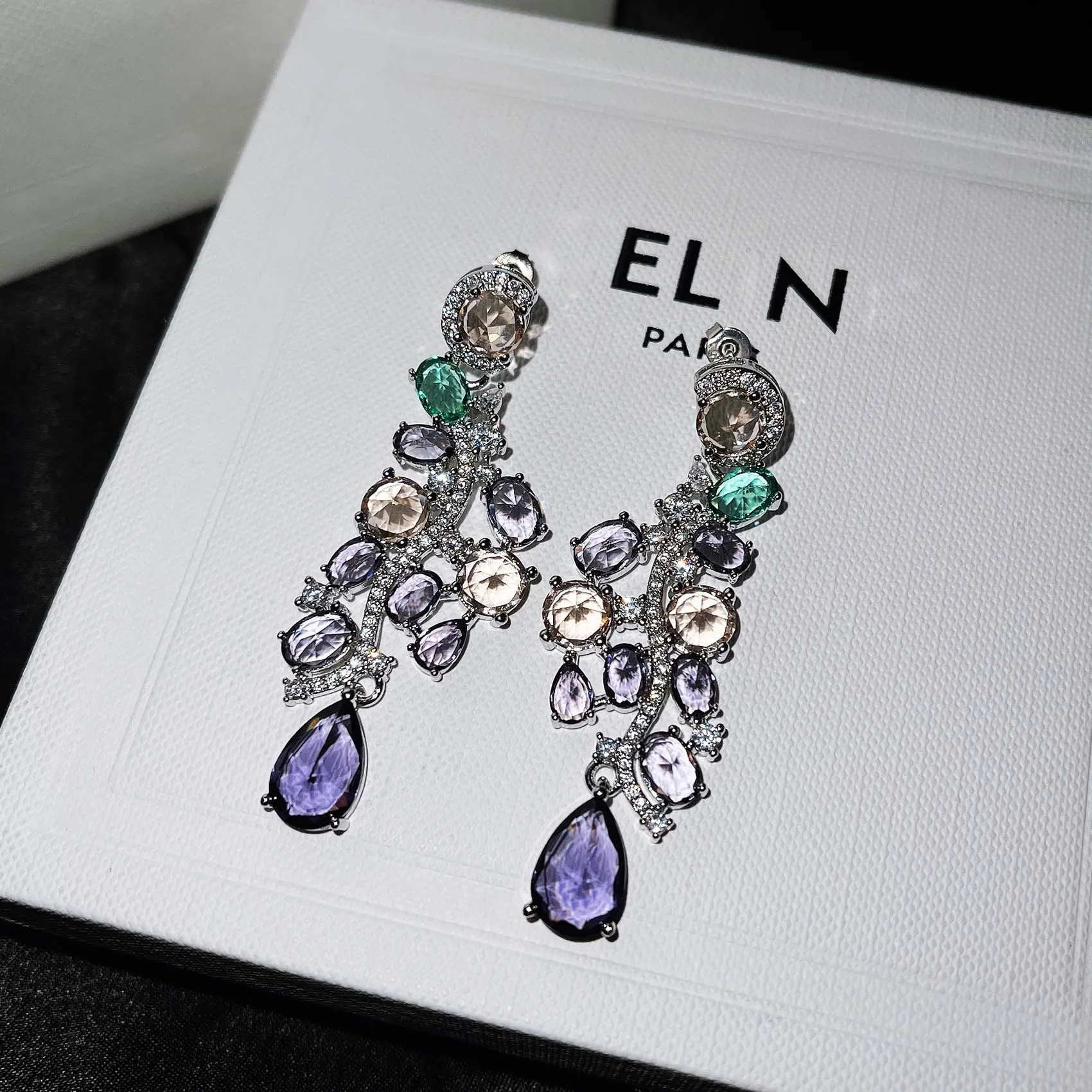 Foydjew Elegant Luxury Colorful Purple Earrings Long Style Banquet Formal Dress Temperament Drop Earring For Women Ear Jewelry